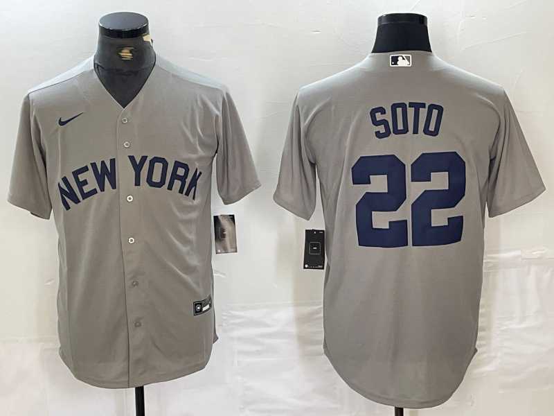 Mens New York Yankees #22 Juan Soto Name 2021 Grey Field of Dreams Cool Base Stitched Baseball Jersey->new york yankees->MLB Jersey